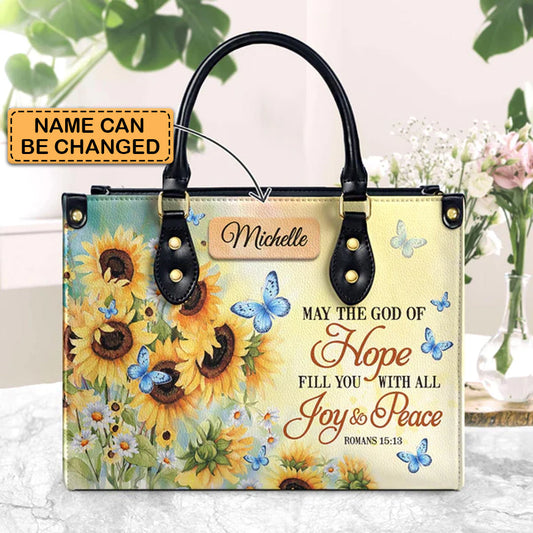 May The God Of Hope Fill You With All Joy And Peace Romans 15 13 Butterfly Sunflower, Handbag Design, Monogram Leather Handbag, Gifts for Women, CABLTB06271223.