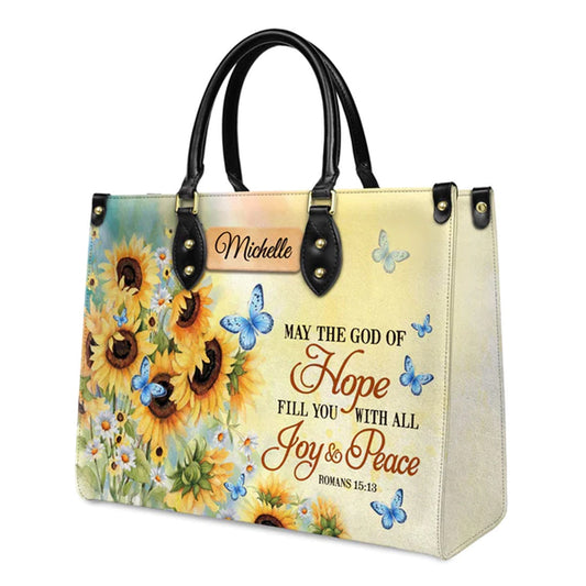 May The God Of Hope Fill You With All Joy And Peace Romans 15 13 Butterfly Sunflower, Handbag Design, Monogram Leather Handbag, Gifts for Women, CABLTB06271223.