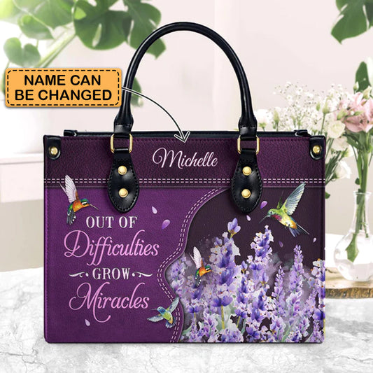Out Of Difficulties Grow Miracles 1 Peter 5 10 Hummingbird Lavender, Handbag Design, Monogram Leather Handbag, Gifts for Women, CABLTB07271223.