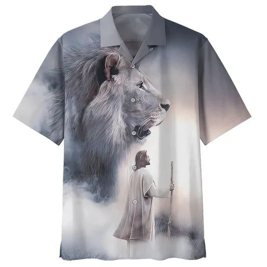 UniJames Christian Jesus Lion Hawaiian Shirts - Christian Hawaiian Shirt - Hawaiian Shirts For Men