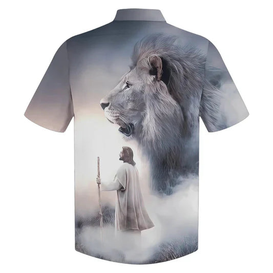 UniJames Christian Jesus Lion Hawaiian Shirts - Christian Hawaiian Shirt - Hawaiian Shirts For Men