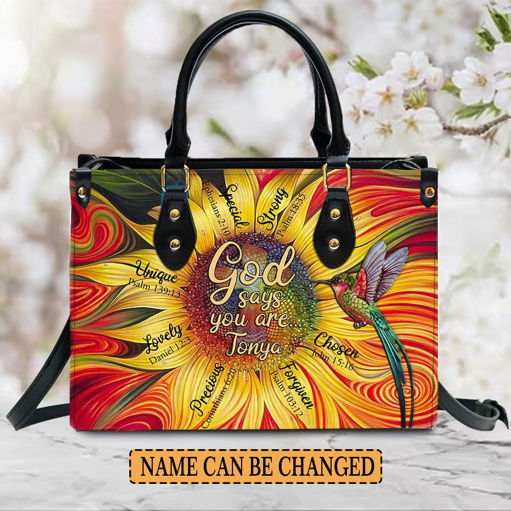 GOD Says You Are Leather Handbag, Sunflower Hummingbird Leather Handbag, Gifts for Women, CABLTB01181023.