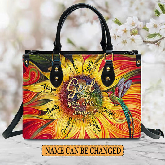 GOD Says You Are Leather Handbag, Sunflower Hummingbird Leather Handbag, Gifts for Women, CABLTB01181023.