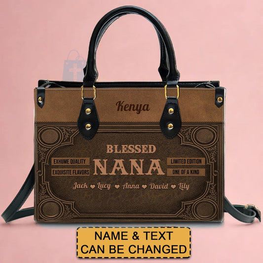 Personalized Leather Handbag - Customizable Blessed Nana Tote by CABLTHB01100424.