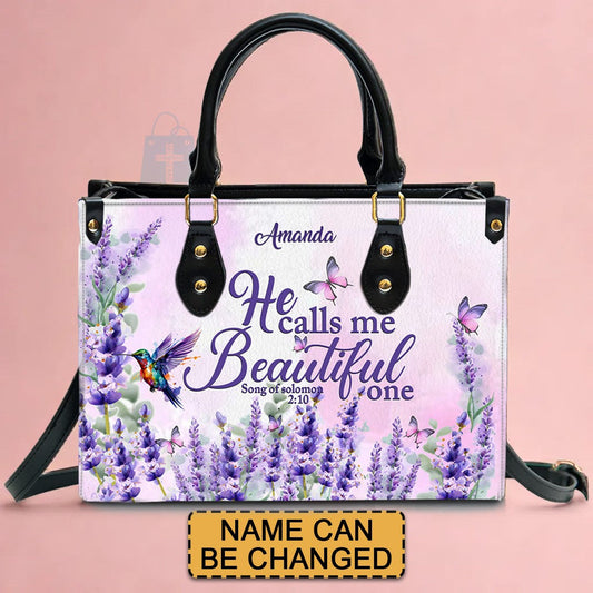 Personalized Lavender Leather Handbag – with Scripture Verse - CABLTHB01090424.