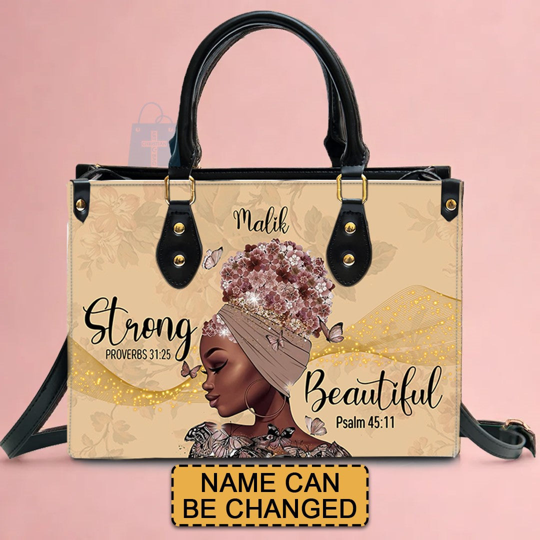 Personalized Leather Handbag - I Am Strong and Beautiful - CABLTHB01150524.