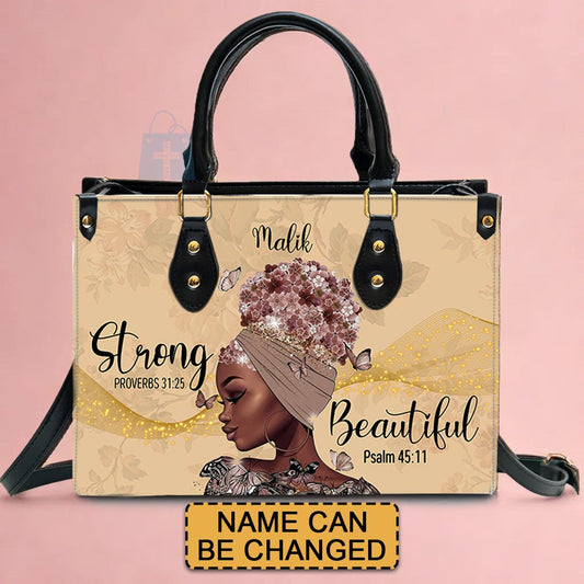 Personalized Leather Handbag - I Am Strong and Beautiful - CABLTHB01150524.