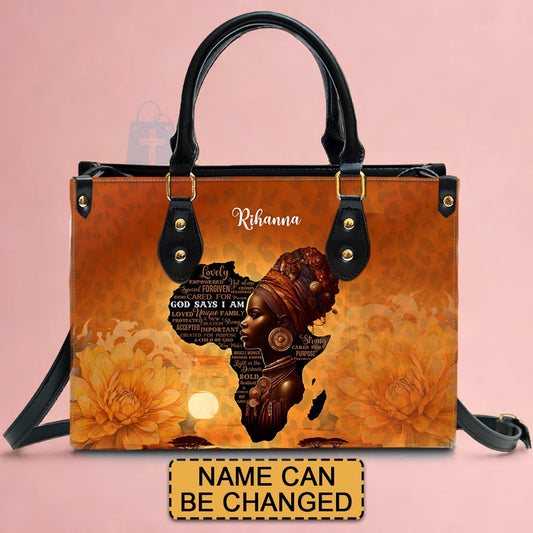 Customizable Afrocentric Leather Tote Bag - Personalized Elegant Designer Handbag by CABLTHB01130424.