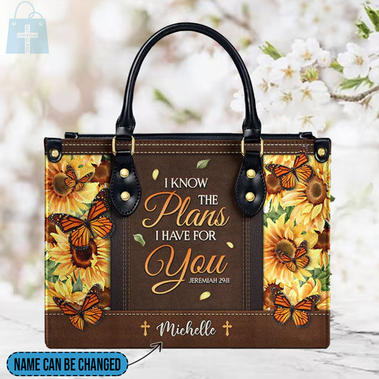 I Know The Plans I Have For You Jeremiah 29 11 Leather Handbag, Sunflower Butterfly Leather Handbag, Gifts for Women, CABLTB01241023.