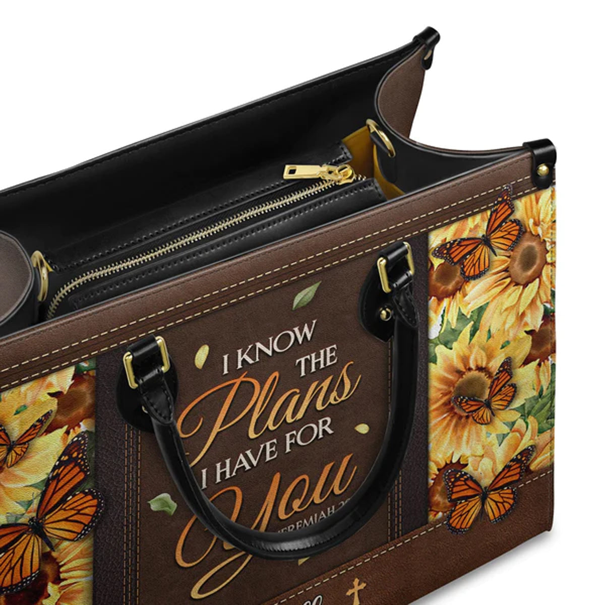 I Know The Plans I Have For You Jeremiah 29 11 Leather Handbag, Sunflower Butterfly Leather Handbag, Gifts for Women, CABLTB01241023.