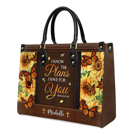 I Know The Plans I Have For You Jeremiah 29 11 Leather Handbag, Sunflower Butterfly Leather Handbag, Gifts for Women, CABLTB01241023.