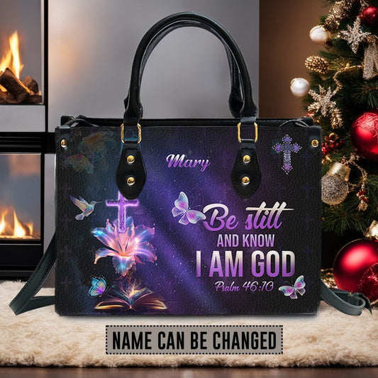 Blessed Is She Leather Handbag Blue, Personalized Bags, Gifts for Women, Christmas Gift, CABLTB04290923.