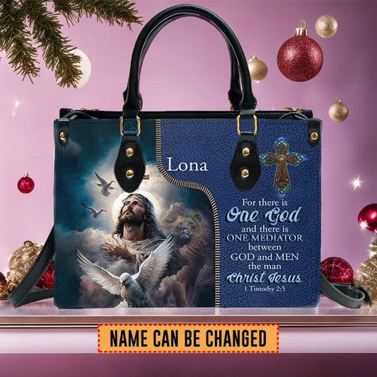 For There Is One God 1 Timothy 2:5 Leather Handbag Blue, Personalized Bags, Gifts for Women, Christmas Gift, CABLTB03290923.