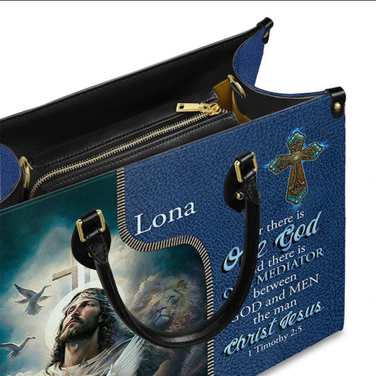 For There Is One God 1 Timothy 2:5 Leather Handbag Blue, Personalized Bags, Gifts for Women, Christmas Gift, CABLTB03290923.