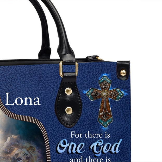 For There Is One God 1 Timothy 2:5 Leather Handbag Blue, Personalized Bags, Gifts for Women, Christmas Gift, CABLTB03290923.
