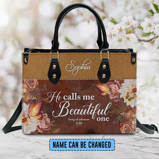 He Calls Me Beautiful One Leather Handbag, Butterfly Flower Leather Handbag, Design Handbag, Gifts for Women, CABLTB01031123.