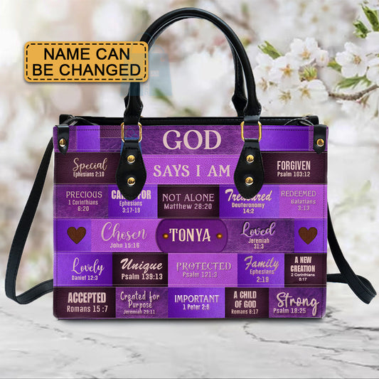 God Says I Am Leather Handbag Purple, Personalized Bags, Gifts for Women, Christmas Gift, CABLTB02240923.