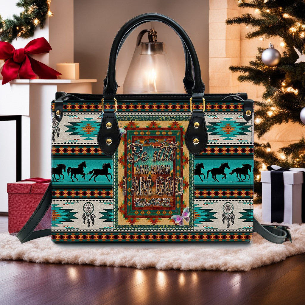 Be Still And Know I Am GOD Leather Handbag, Southwest Native American embroidery Handbag, Gifts for Women, CABLTB01091023.