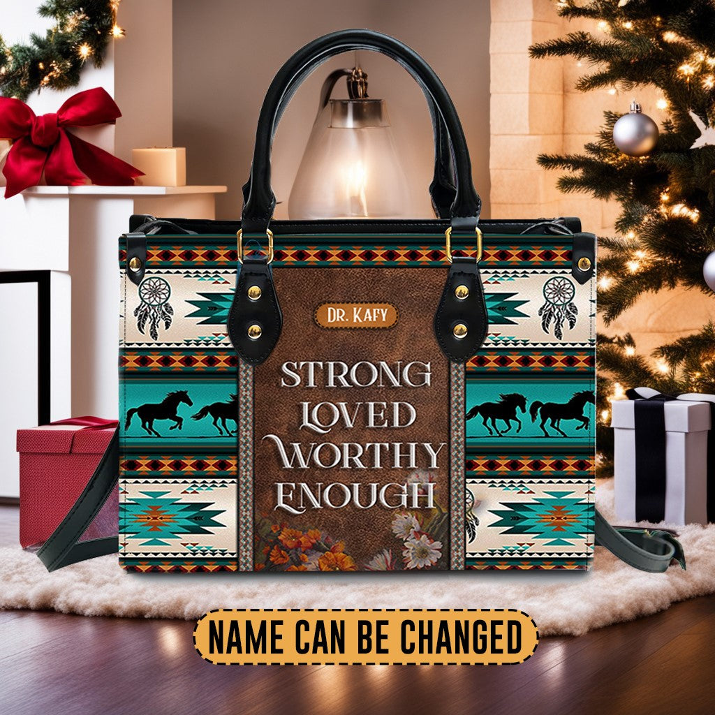 I Am Strong Loved Worthy Enough Leather Handbag, Southwest Native American embroidery Handbag, Gifts for Women, CABLTB01101023.
