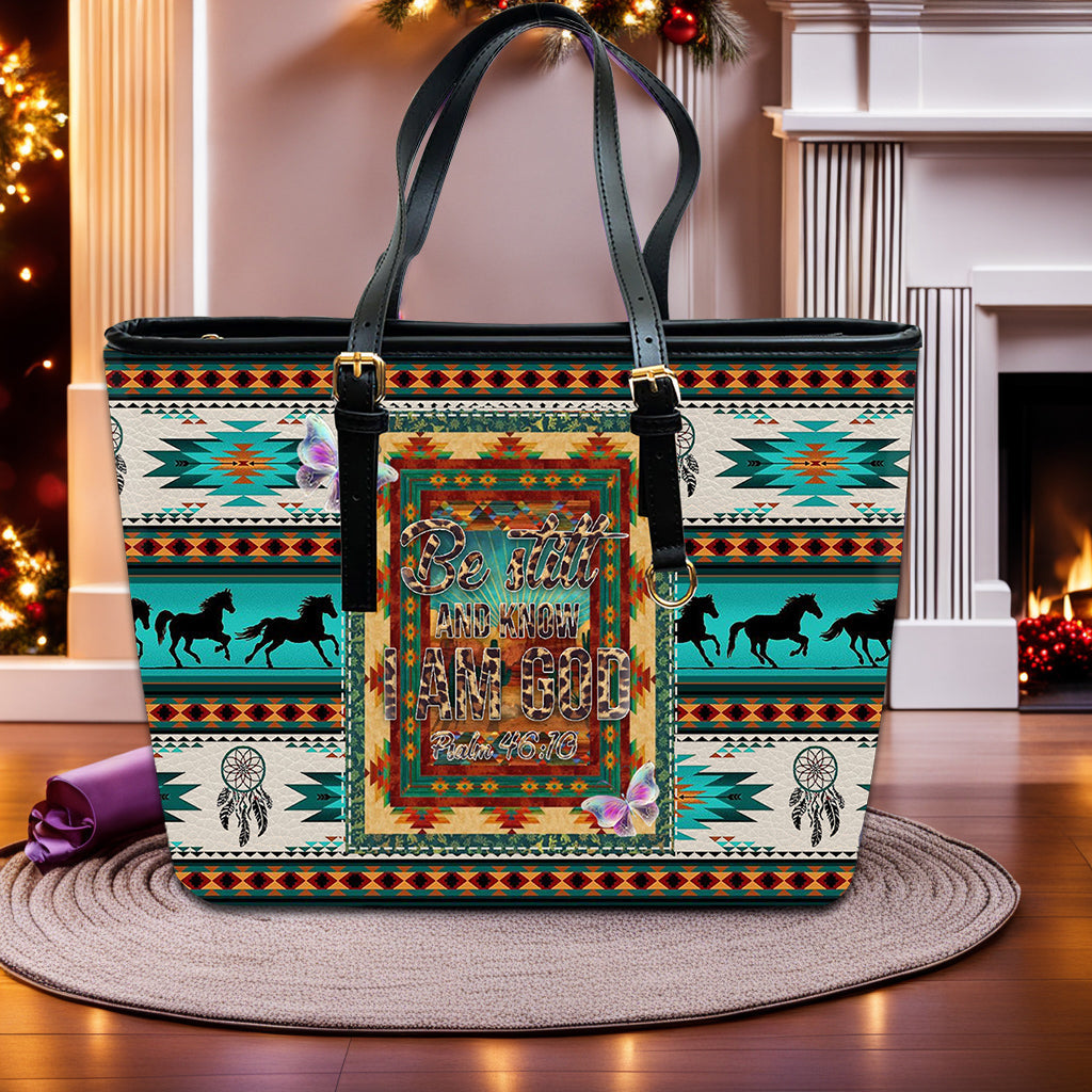 Be Still And Know I Am GOD Leather Handbag, Southwest Native American embroidery Handbag, Gifts for Women, CABLTB01091023.