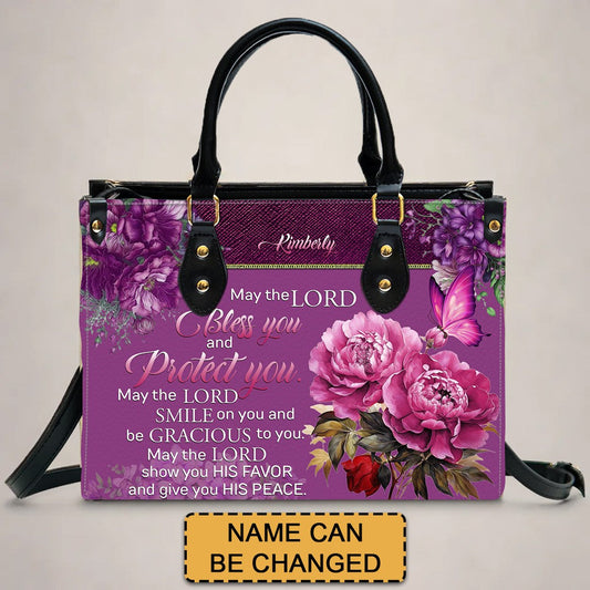 Personalized Christian Leather Handbag for Women – Bible Verse Floral Purse, Custom Name Religious Gift by
