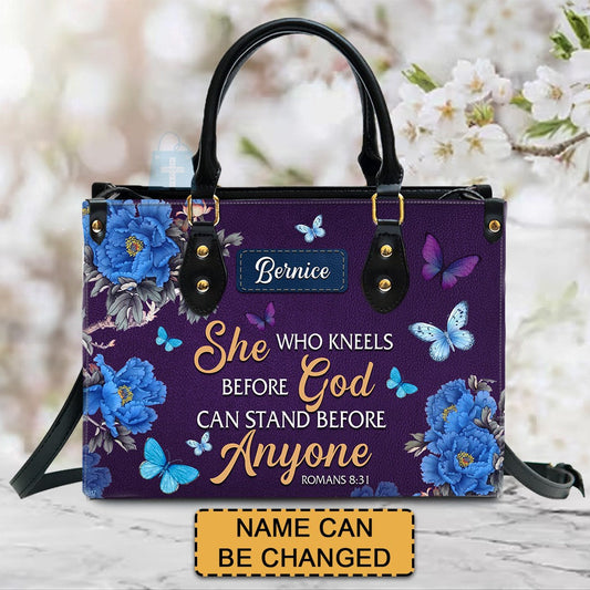 She Who Kneels Before God Romans 8 31, Purple Handbag Design, Monogram Leather Handbag, Gifts for Women, CABLTB011116243.