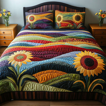 Sunflower Landscape 3-Piece Quilted Bedding Set NCU0VT133