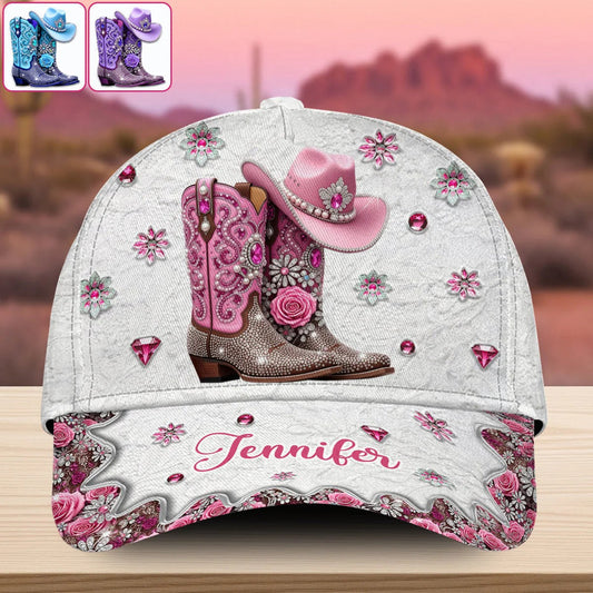 Unijames Cowgirl Boots Personalized Name Cap
