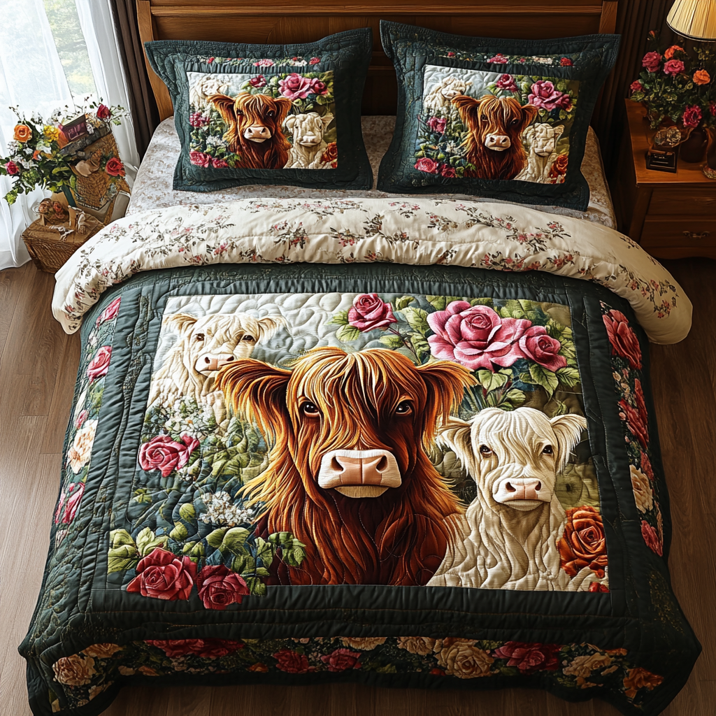 Highland Cow 3-Piece Quilted Bedding Set NCU0VT129