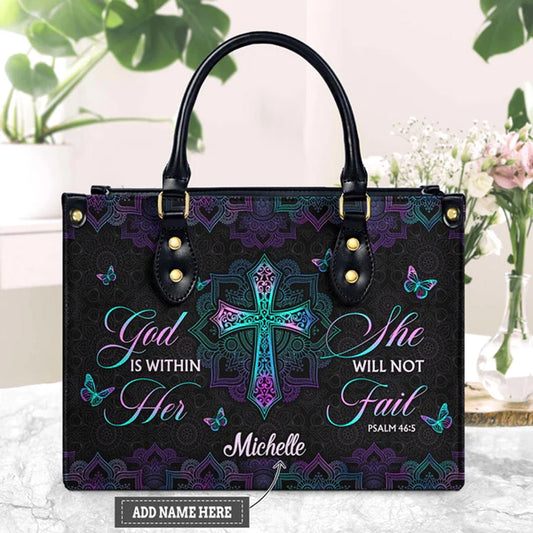 God Is Within Her She Will Not Fail Psalm 46 5 Mandala Leather Handbag, Handbag Design, Personalized Leather Handbag, Gifts for Women, CABLTB0103123.
