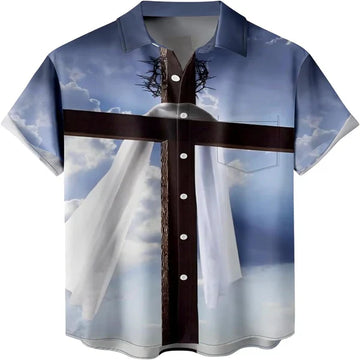 UniJames Cross Scarf Christian Hawaiian Shirt - Hawaiian Beach Shirts for Men Women