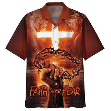 UniJames Crown Of Thorns Faith Over Fear Hawaiian Shirts - Christian Hawaiian Shirt - Hawaiian Summer Shirts