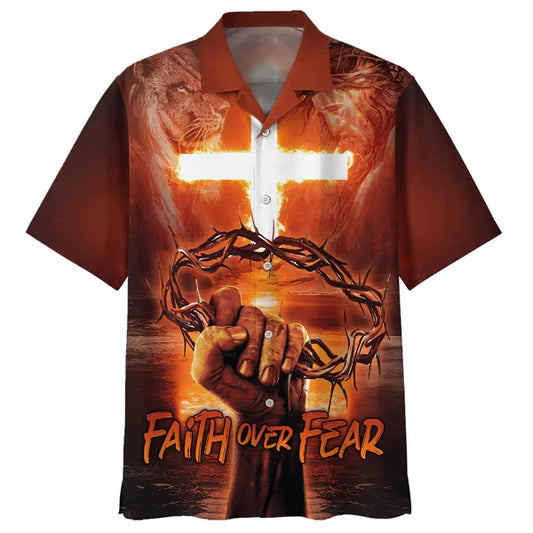 UniJames Crown Of Thorns Faith Over Fear Hawaiian Shirts - Christian Hawaiian Shirt - Hawaiian Summer Shirts