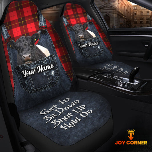 Uni Customized Name Belted Galloway Jean Overalls Pattern Car Seat Covers (2Pcs)