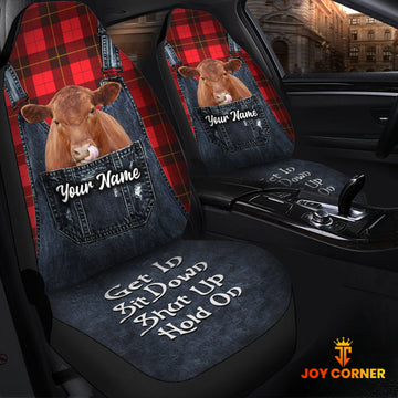 Uni Customized Name Red Angus Jean Overalls Pattern Car Seat Covers (2Pcs)