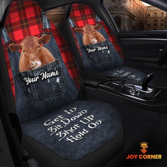 Uni Customized Name Red Angus Jean Overalls Pattern Car Seat Covers (2Pcs)