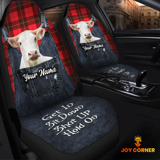 Uni Customized Name Charolais Jean Overalls Pattern Car Seat Covers (2Pcs)