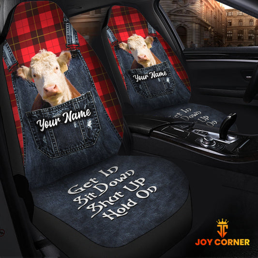Uni Customized Name Hereford Jean Overalls Pattern Car Seat Covers (2Pcs)