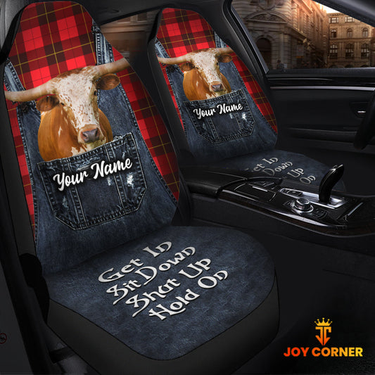 Uni Customized Name Texas Longhorn Jean Overalls Pattern Car Seat Covers (2Pcs)