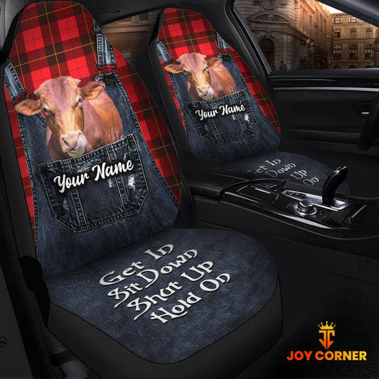 Uni Customized Name Beefmaster Jean Overalls Pattern Car Seat Covers (2Pcs)
