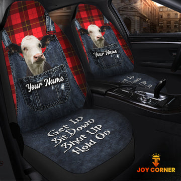 Uni Customized Name Black Baldy Jean Overalls Pattern Car Seat Covers (2Pcs)