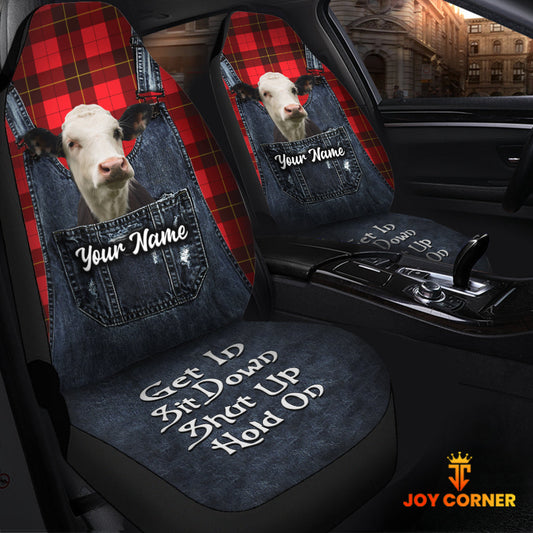 Uni Customized Name Black Baldy Jean Overalls Pattern Car Seat Covers (2Pcs)