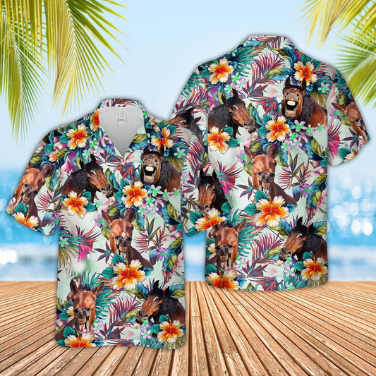 Uni Horse Colorful Leaf Pattern Hawaiian Shirt