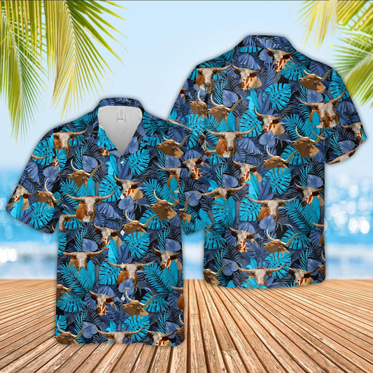Uni Texas Longhorn Leaf Pattern Hawaiian Shirt