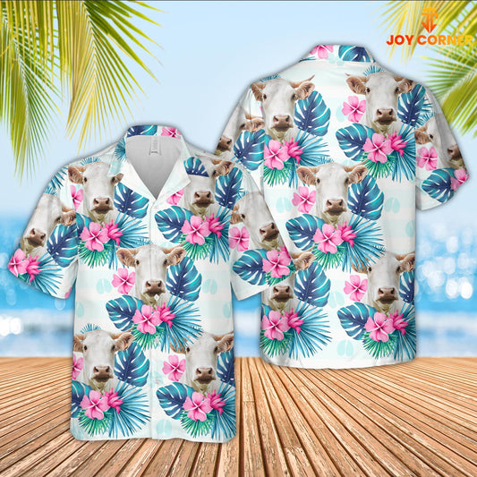 Uni Charolais Foot Sign Pattern 3D Hawaiian Shirt
