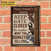 uni Customized Name DONKEY LOVERS KEEP GATE CLOSED All Printed 3D Metal Sign
