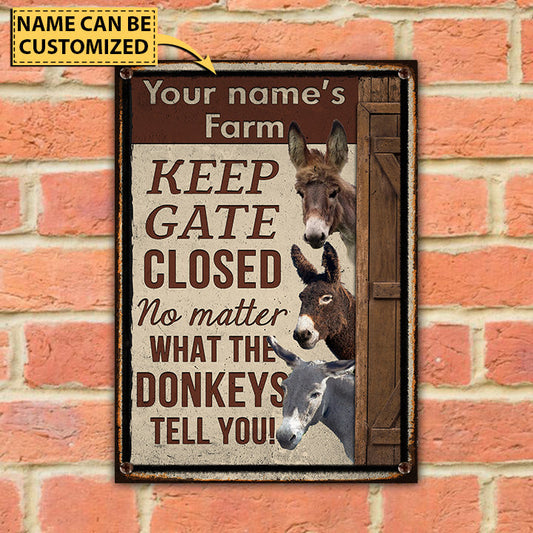 uni Customized Name DONKEY LOVERS KEEP GATE CLOSED All Printed 3D Metal Sign