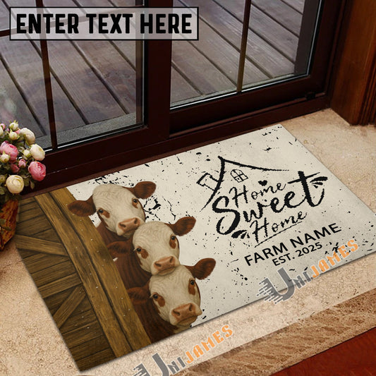 Uni Personalized Three Cows Home Sweet Home Doormat (10 Cattle Breeds)