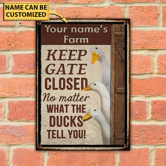 uni Customized Name DUCK LOVERS KEEP GATE CLOSED All Printed 3D Metal Sign