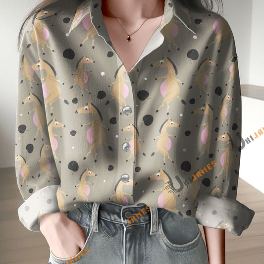 Unique Dancing Horse Print Casual Long Sleeve Comfortable Shirt